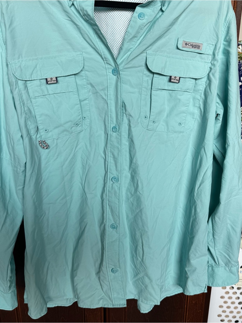 Columbia PFG Bahama Long Sleeve Fishing Shirt Aqua Mint Teal XL / TG - Picture 9 of 9